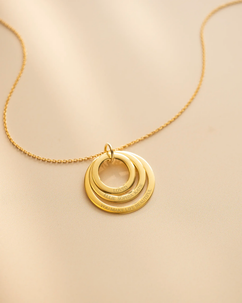 Gold Triple Eternal Ring Pendant Personalised Necklace