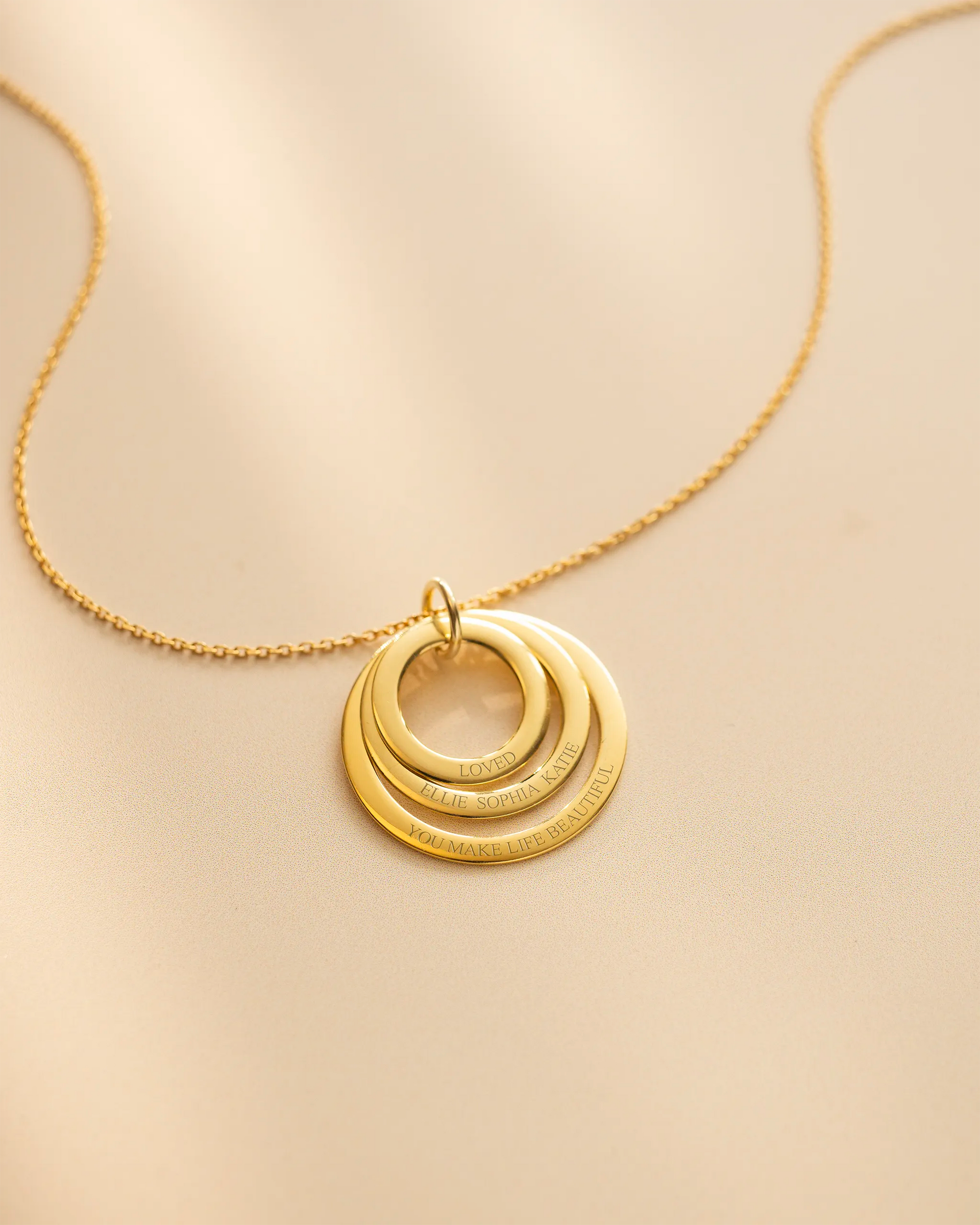 Gold Triple Eternal Ring Pendant Personalised Necklace