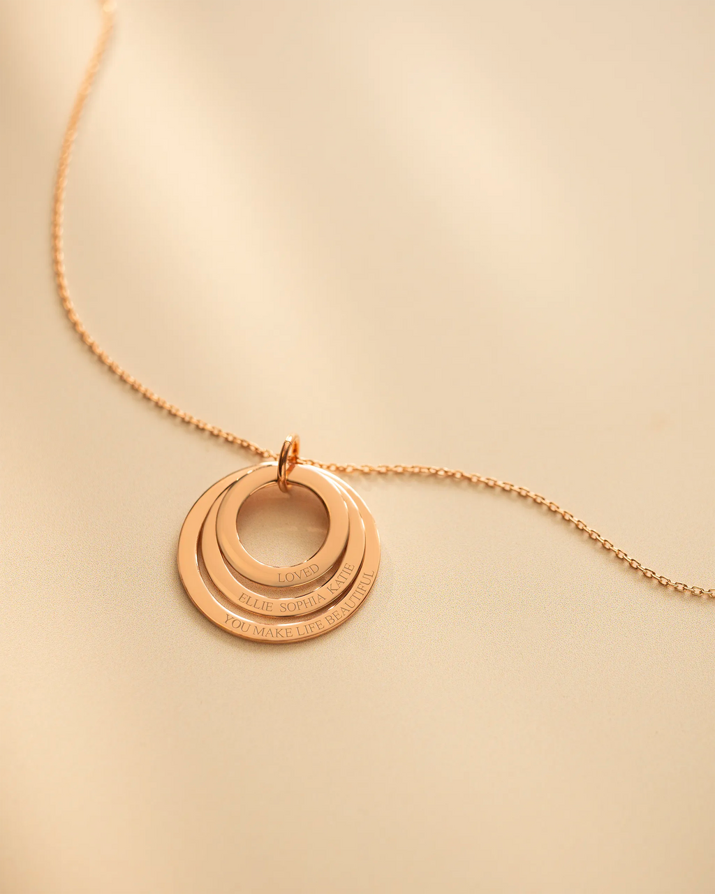 Rose Gold Triple Eternal Ring Pendant Personalised Necklace