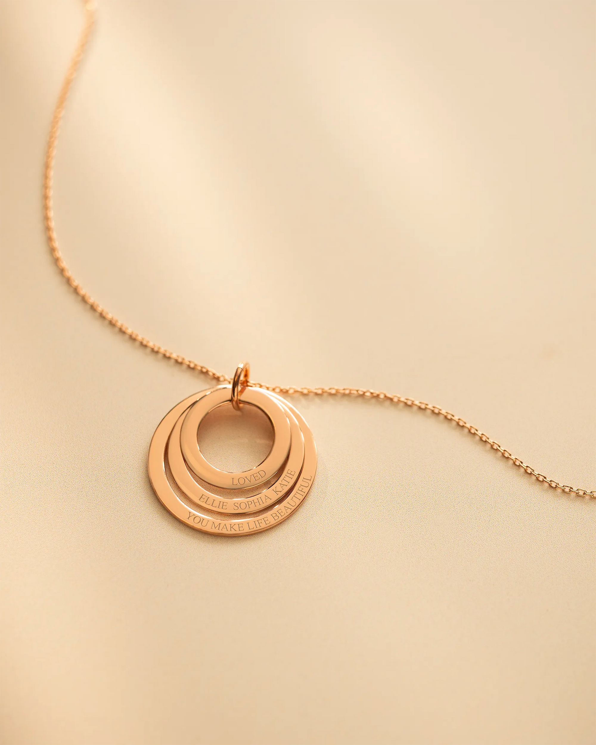 Rose Gold Triple Eternal Ring Pendant Personalised Necklace