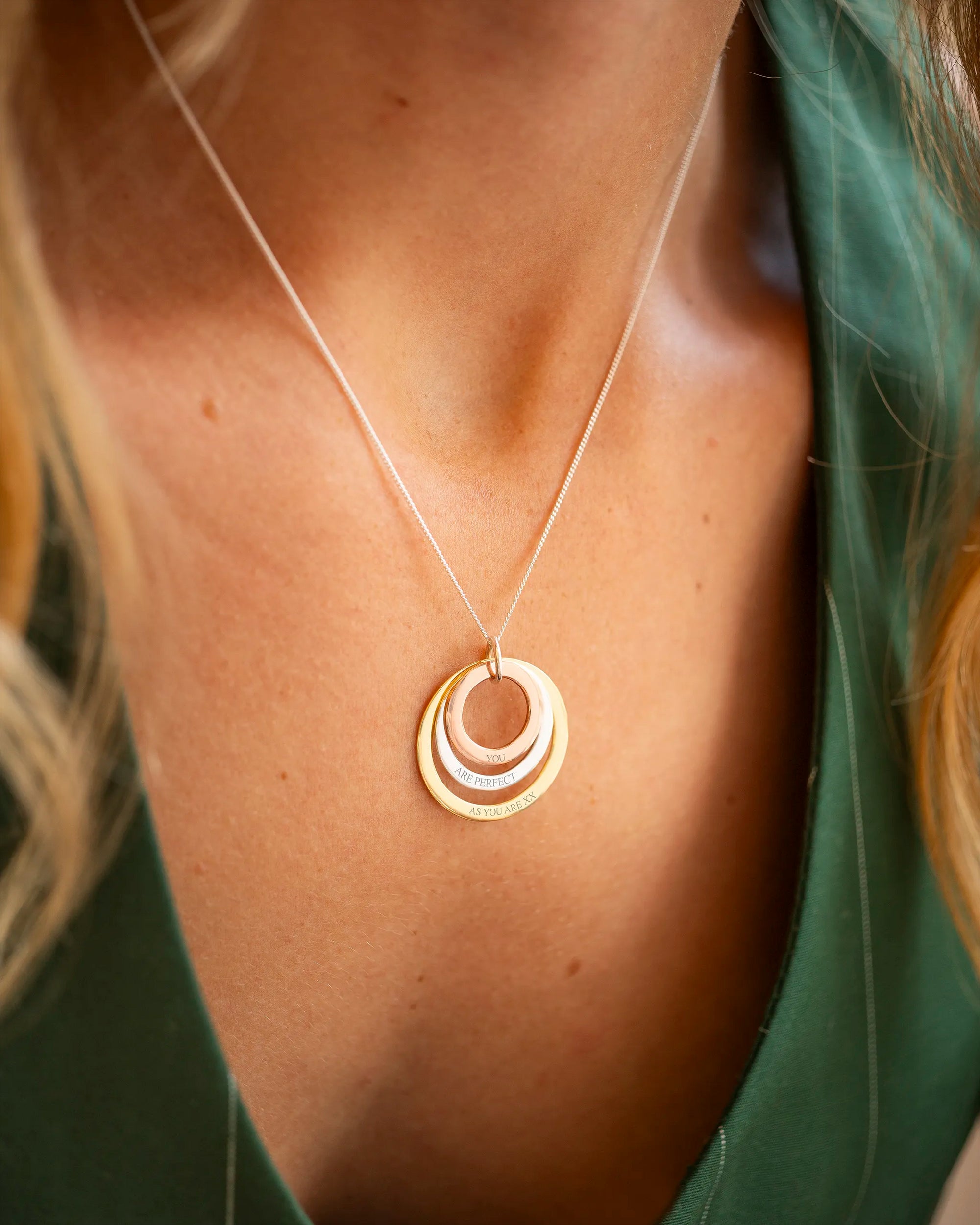 Silver Mixed Metal Triple Eternal Ring Pendant Personalised Necklace