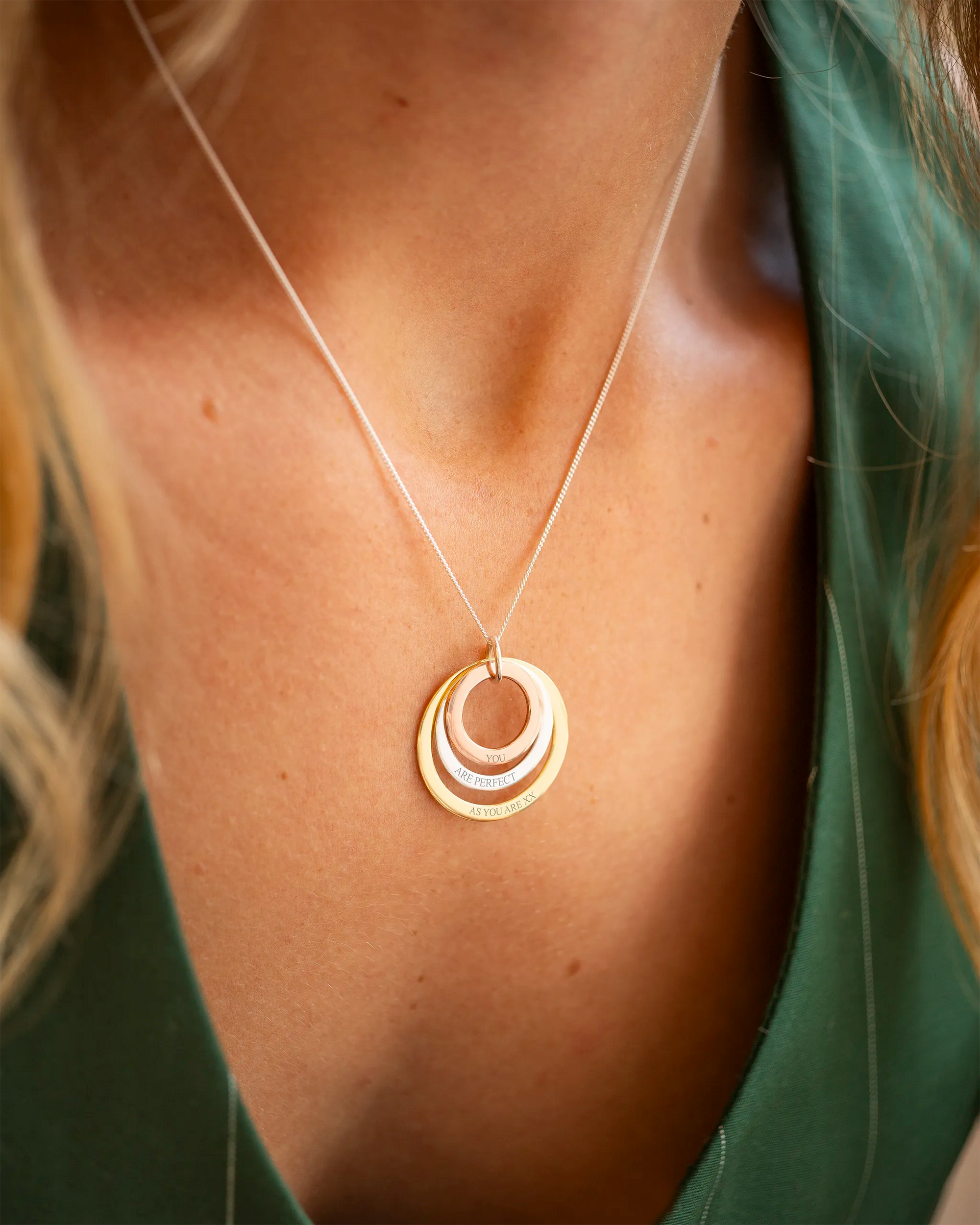 Silver Mixed Metal Triple Eternal Ring Pendant Personalised Necklace