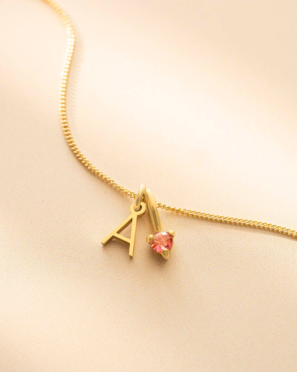 Gold Mini Letter and Birthstone Pendant Personalised Necklace