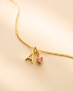 Gold Mini Letter and Birthstone Pendant Personalised Necklace