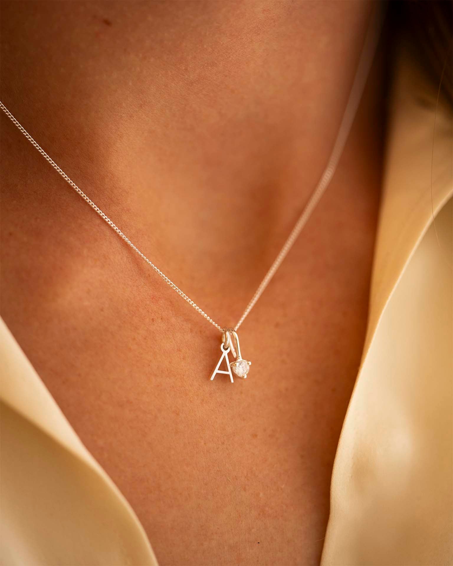 Silver Mini Letter and Birthstone Pendant Personalised Necklace