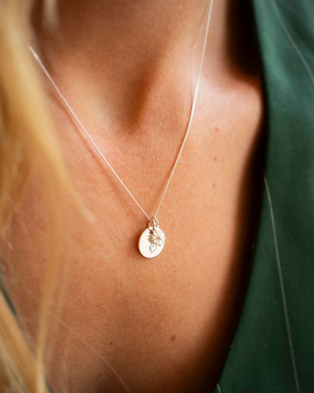 Silver Initial and Birth Flower Personalised Necklace