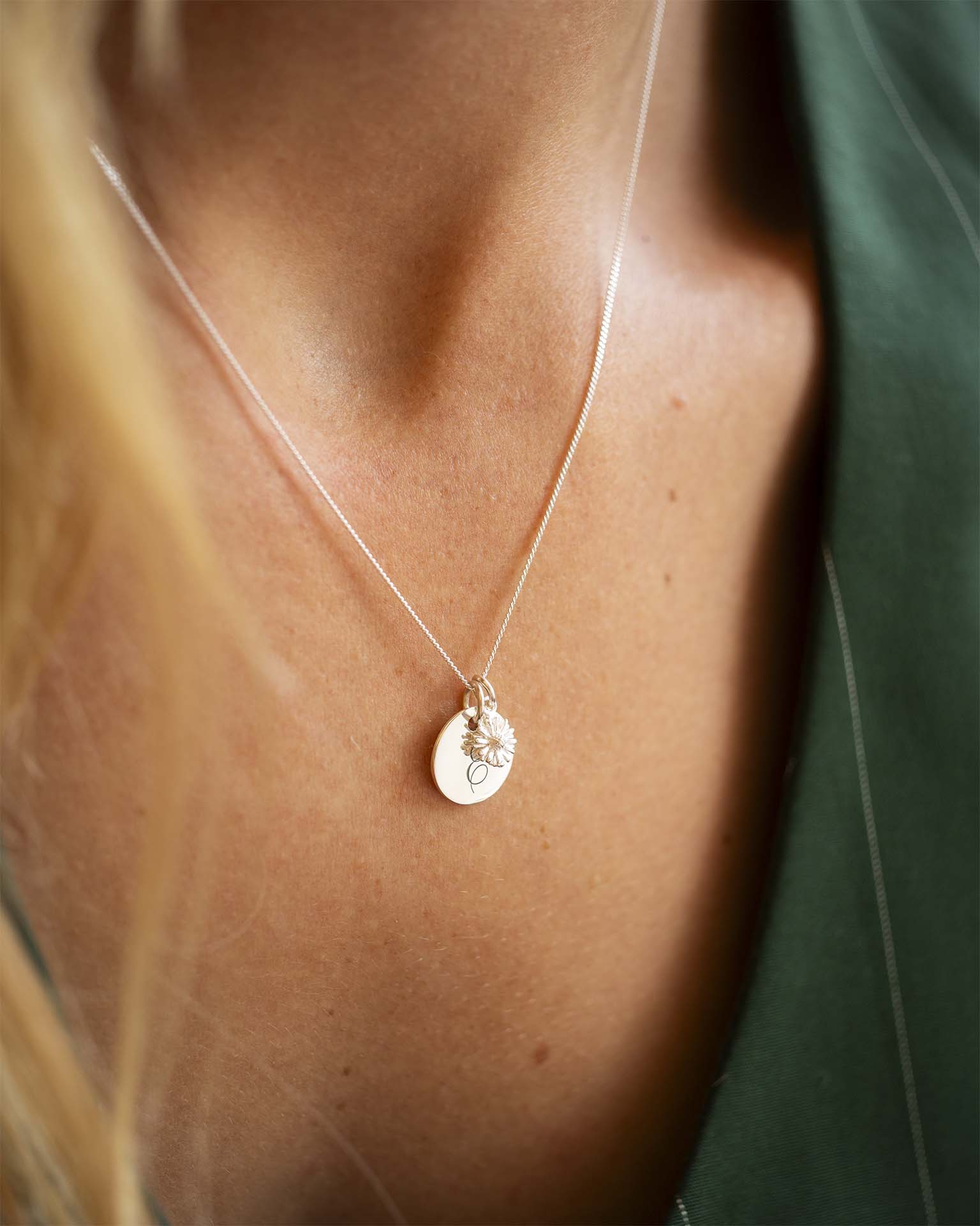 Silver Initial and Birth Flower Personalised Necklace