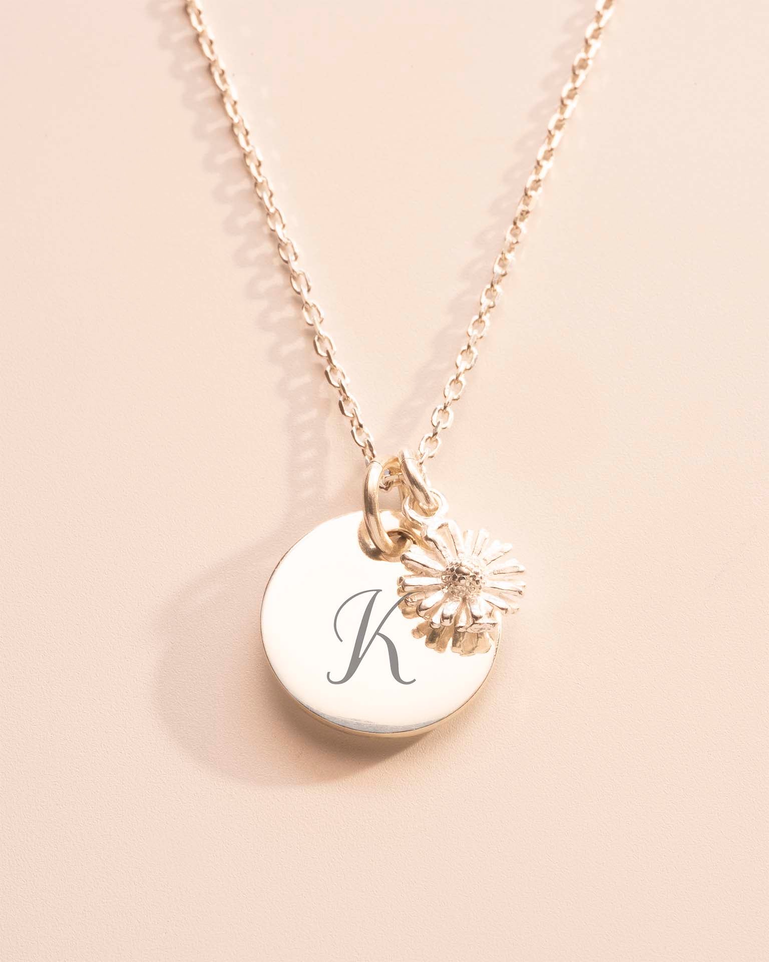 Silver Initial and Birth Flower Personalised Necklace