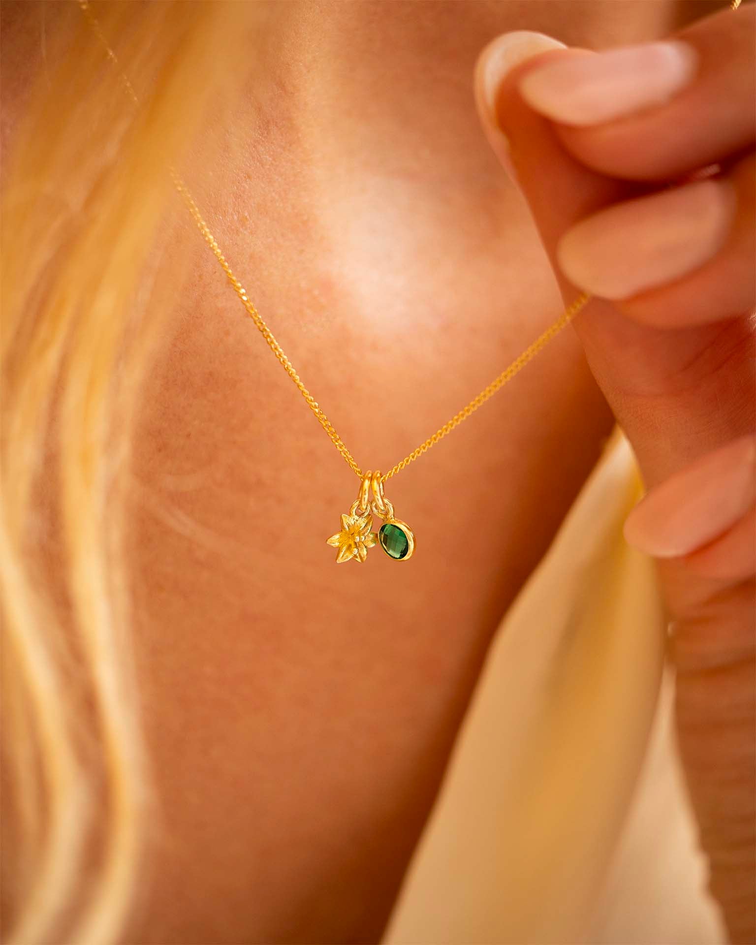 Gold Birth Flower and Birthstone Personalised Necklace