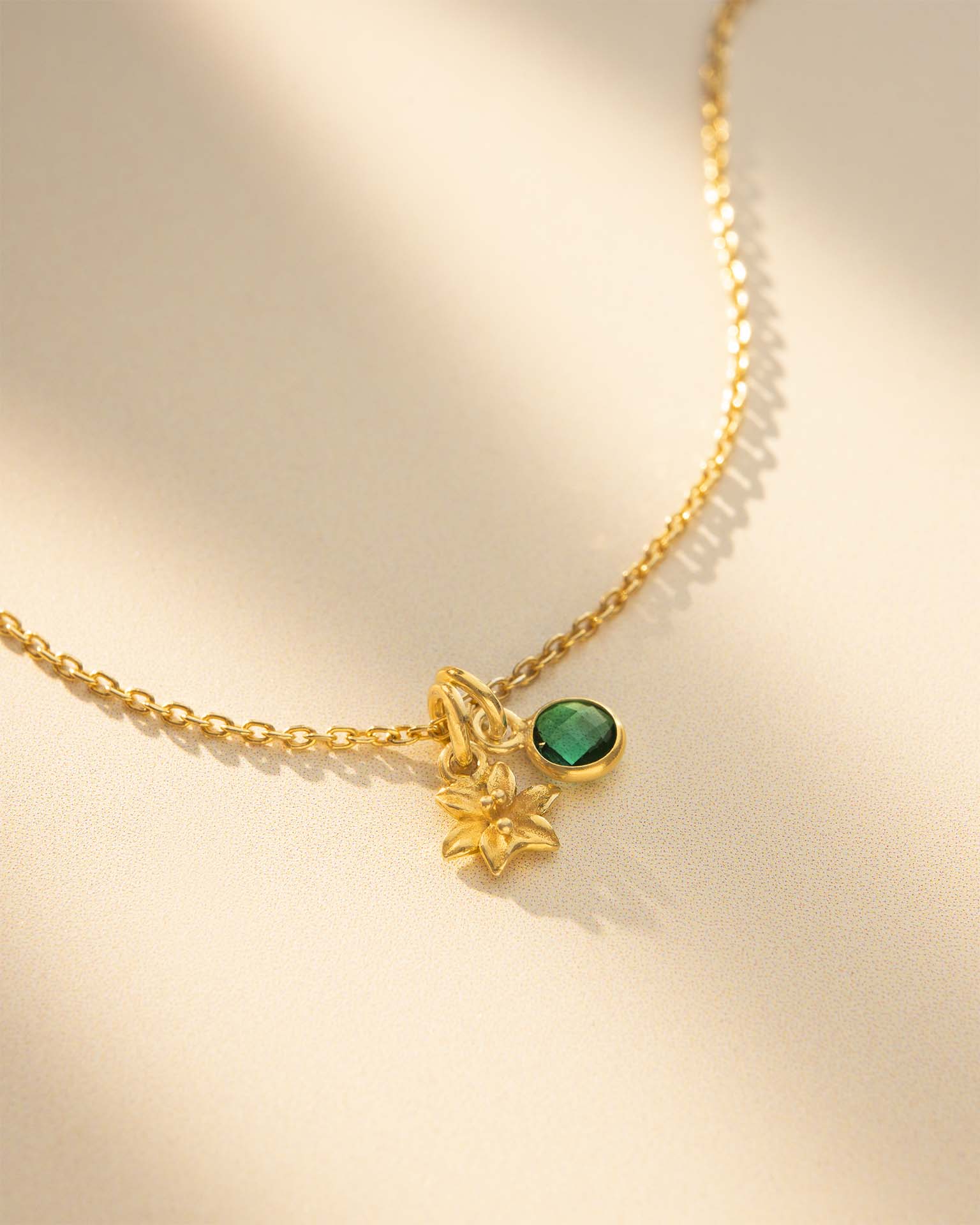 Gold Birth Flower and Birthstone Personalised Necklace