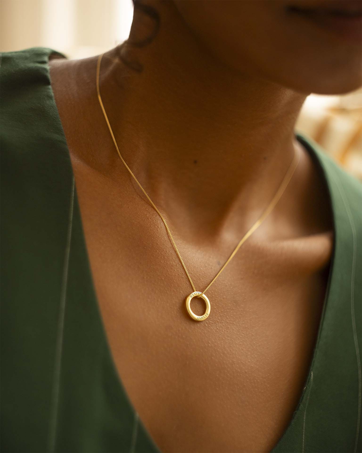 Gold Family Eternal Ring Pendant Personalised Name Necklace