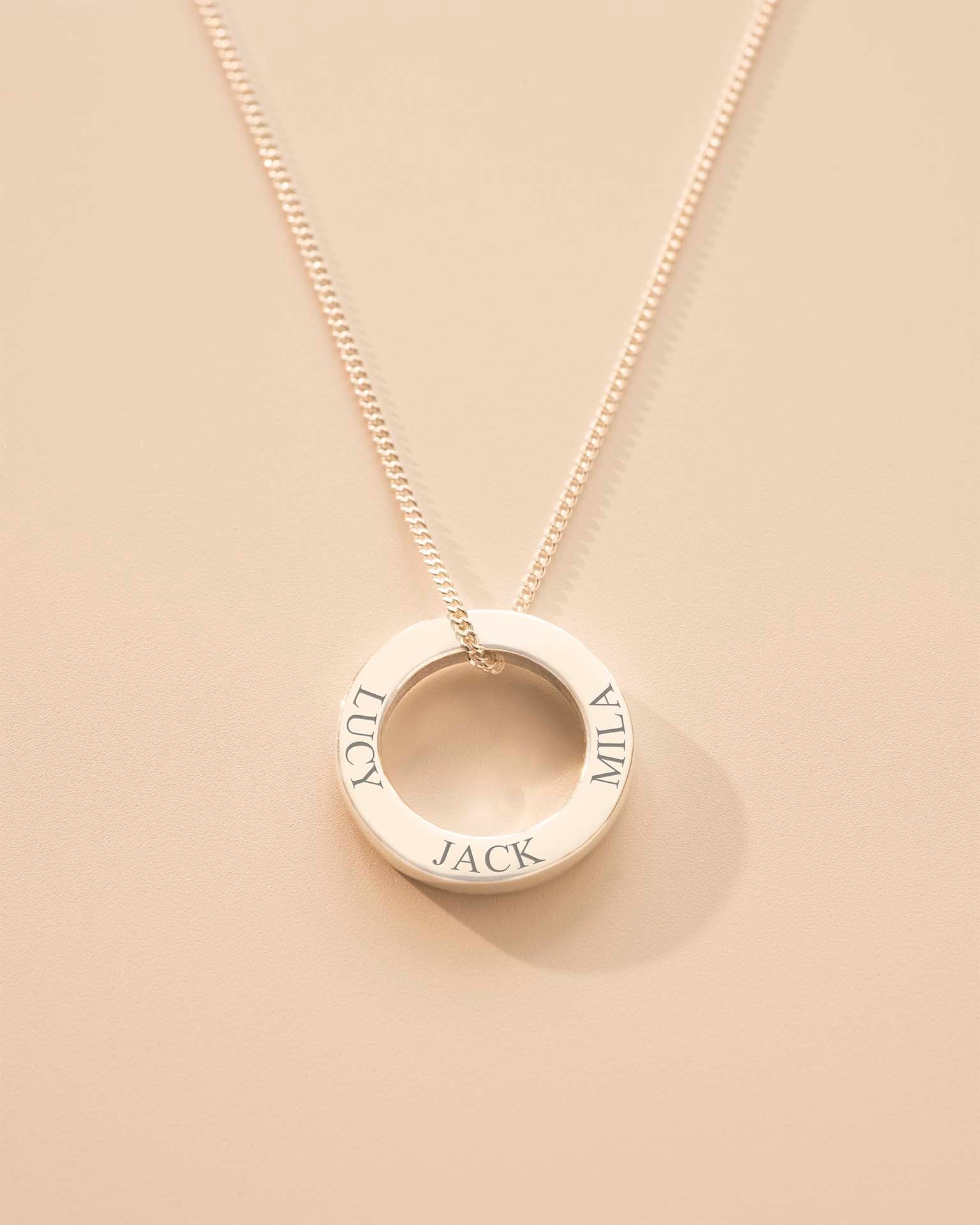 Silver Family Eternal Ring Pendant Personalised Name Necklace