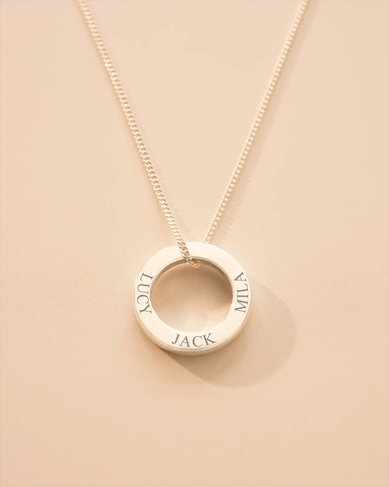 Silver Family Eternal Ring Pendant Personalised Name Necklace