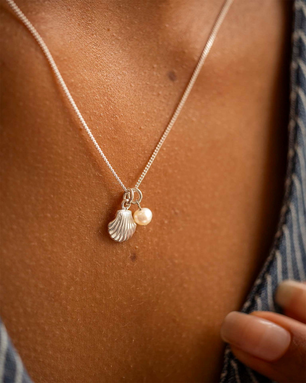 Silver Seashell and Pearl Personalised Necklace