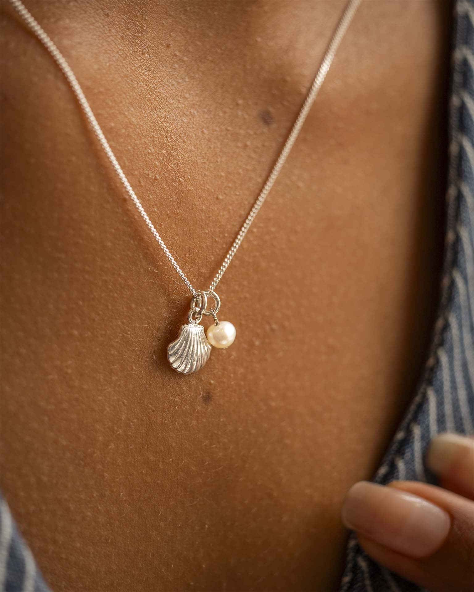 Silver Seashell and Pearl Personalised Necklace