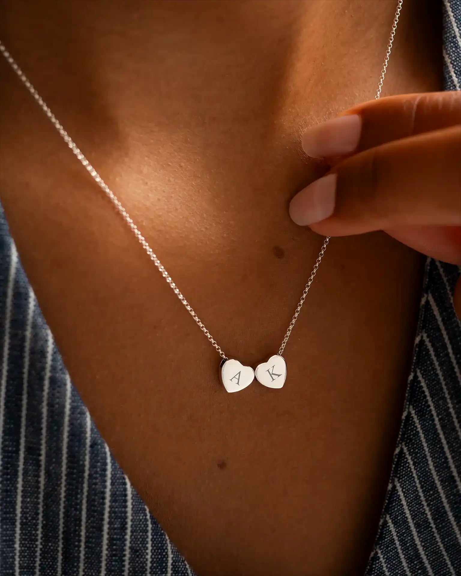Silver Family Mini Hearts Personalised Initial Necklace