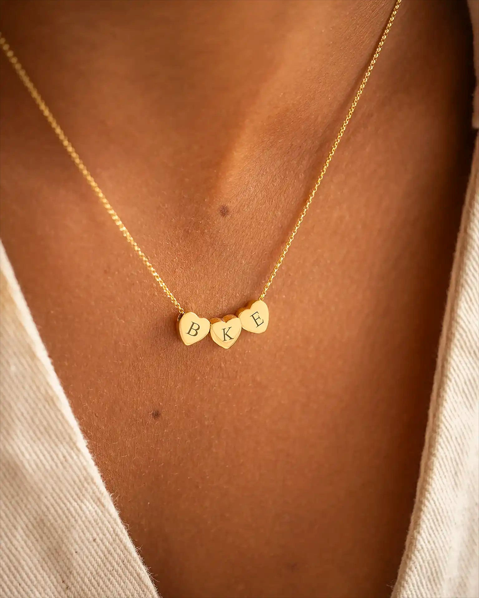Gold Family Mini Hearts Personalised Initial Necklace