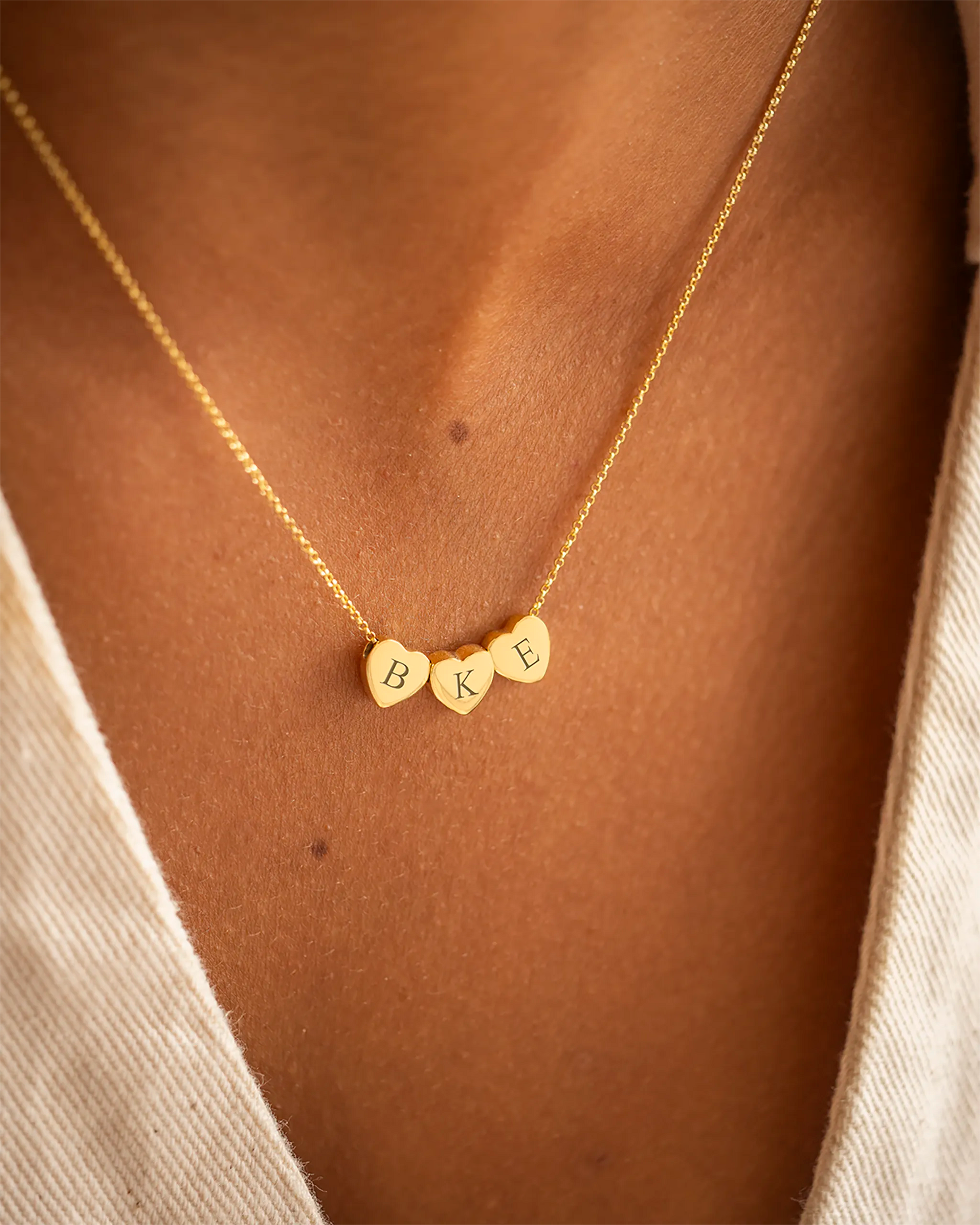 Gold Family Mini Hearts Personalised Initial Necklace