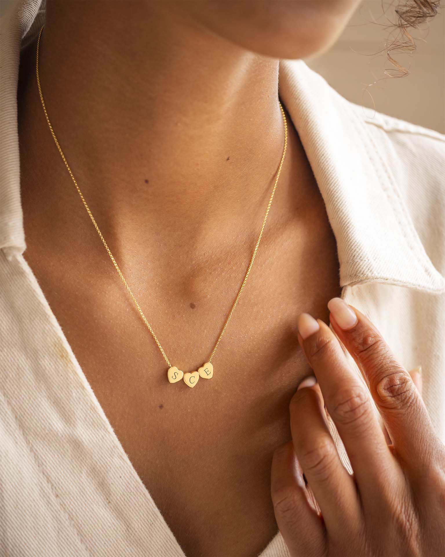 Gold Family Mini Hearts Personalised Initial Necklace