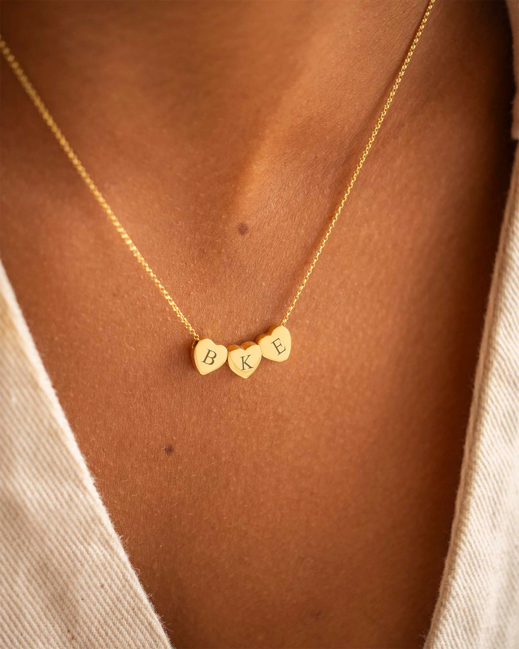 Gold Family Mini Hearts Personalised Initial Necklace