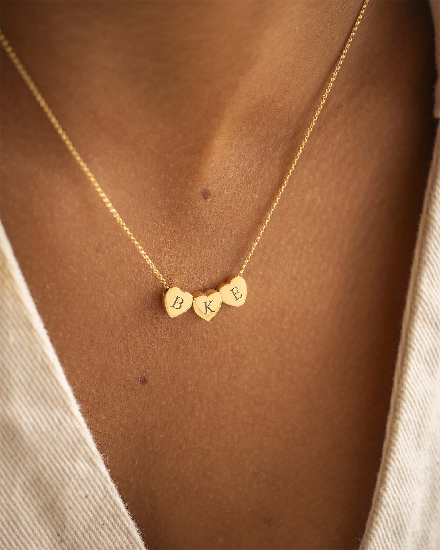 Gold Family Mini Hearts Personalised Initial Necklace