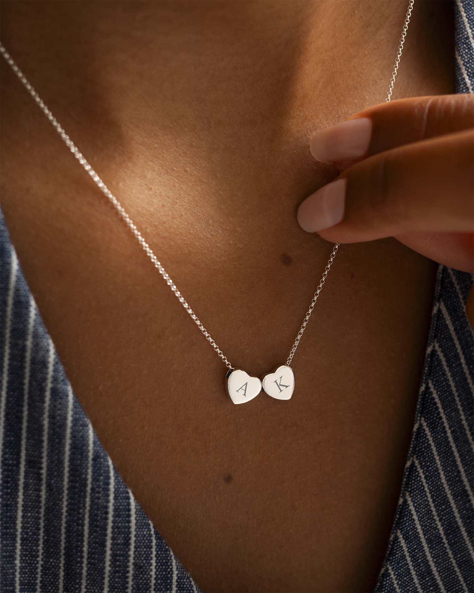 Silver Family Mini Hearts Personalised Initial Necklace