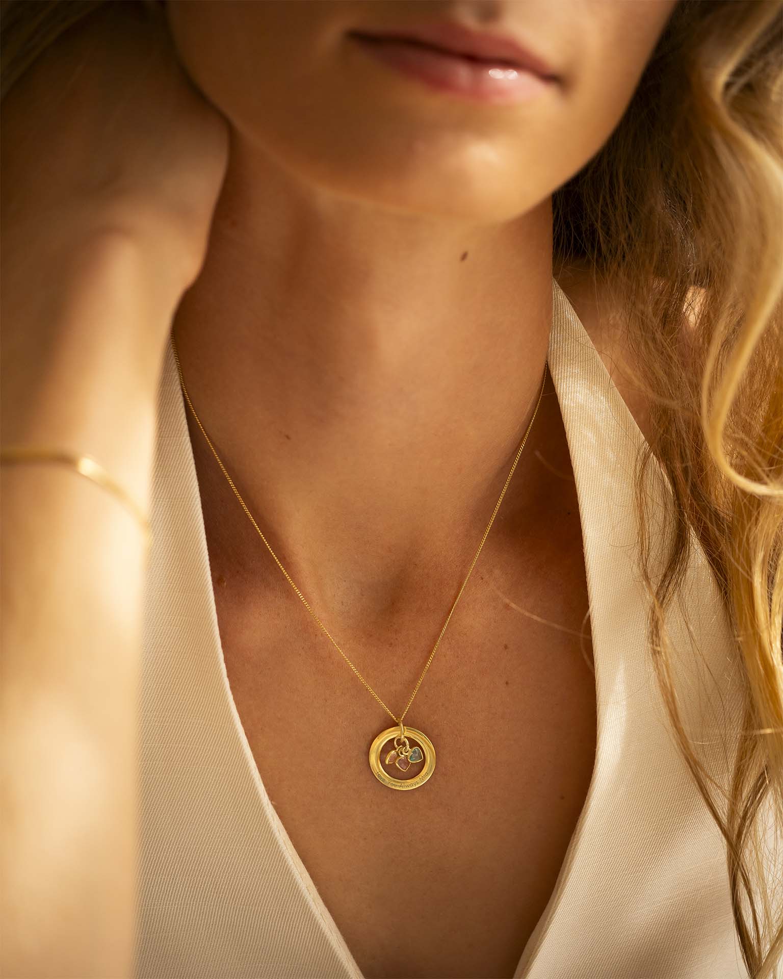 Gold Family Eternal Ring with Heart Birthstone Personalised Necklace