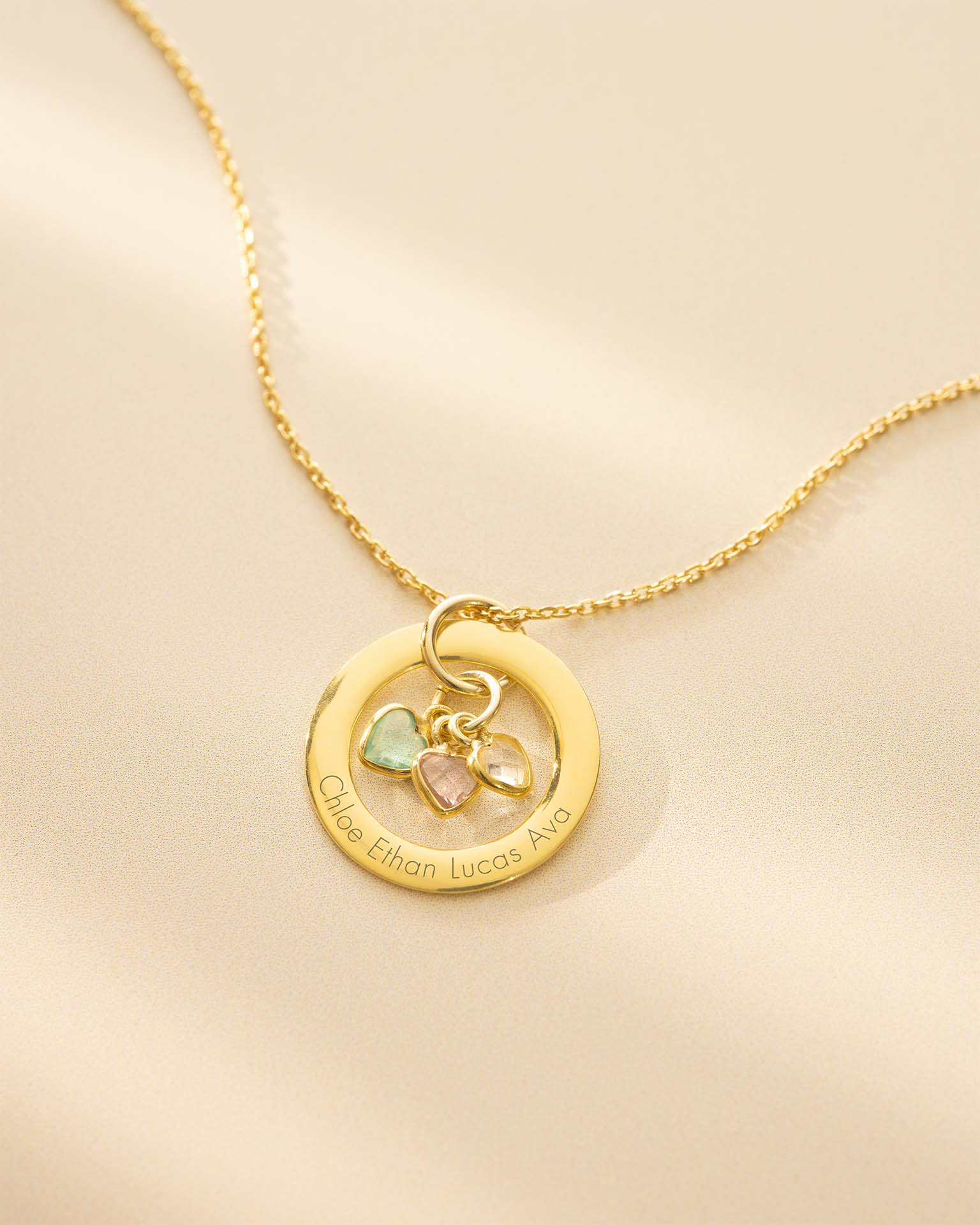 Gold Family Eternal Ring with Heart Birthstone Personalised Necklace