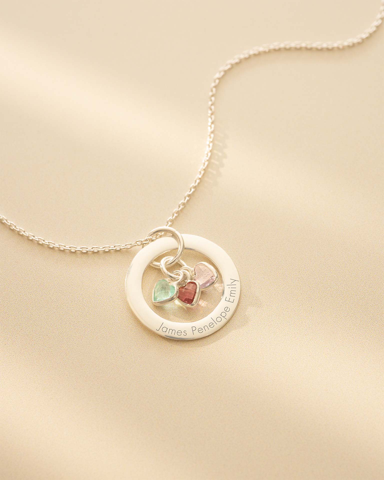 Silver Family Eternal Ring with Heart Birthstone Personalised Necklace