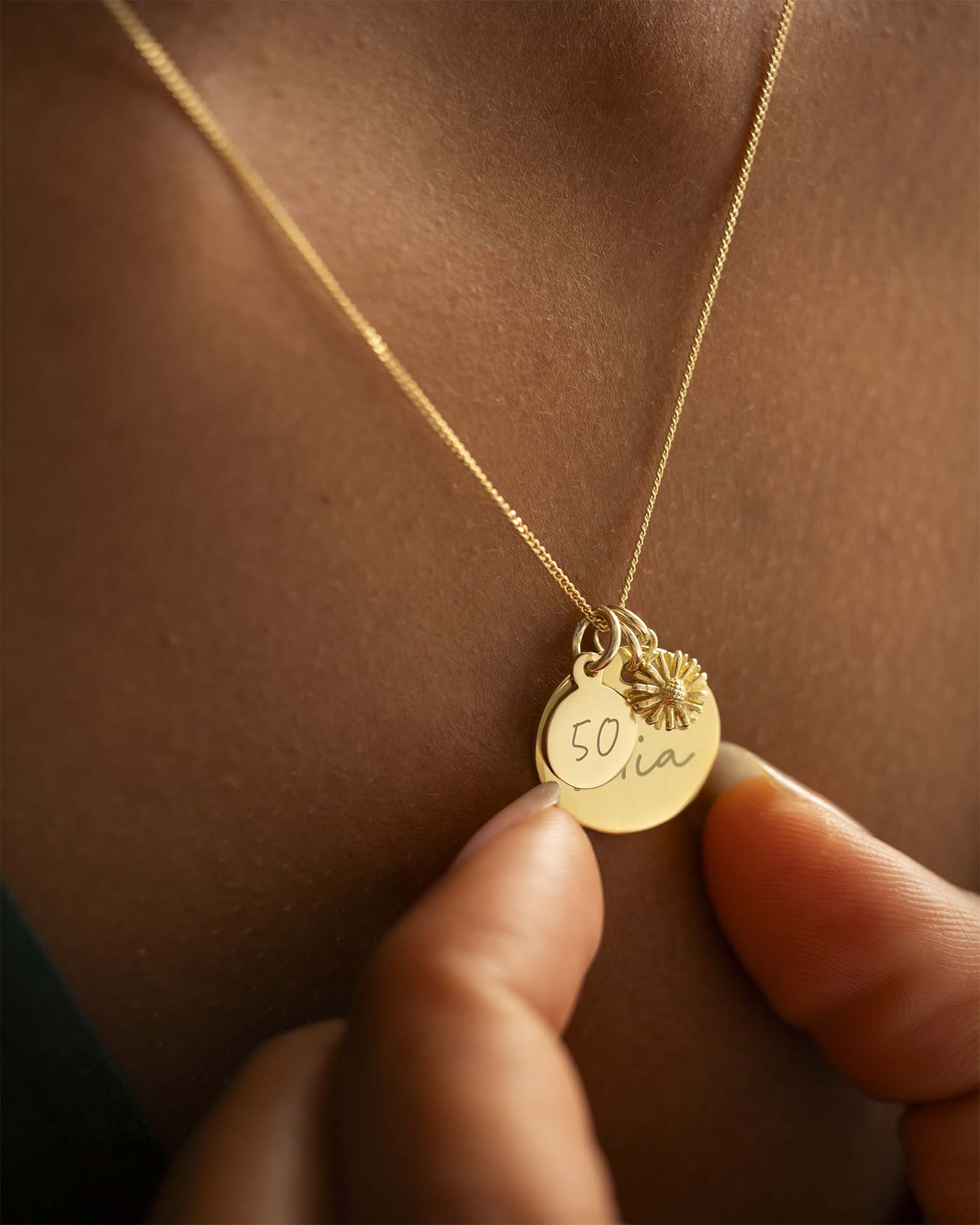 Gold Personalised Birthday Disc and Birth Flower Necklace