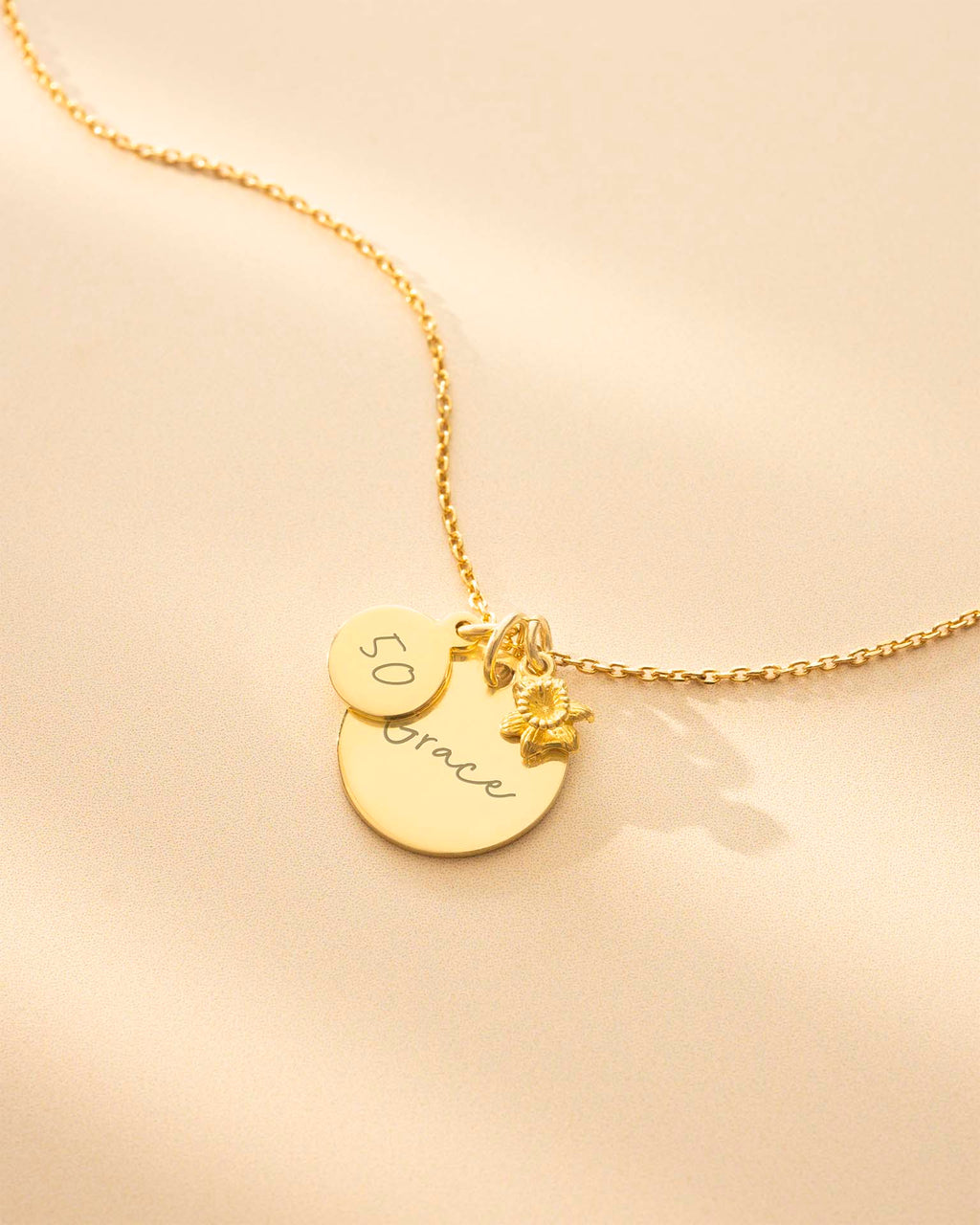Gold Personalised Birthday Disc and Birth Flower Necklace