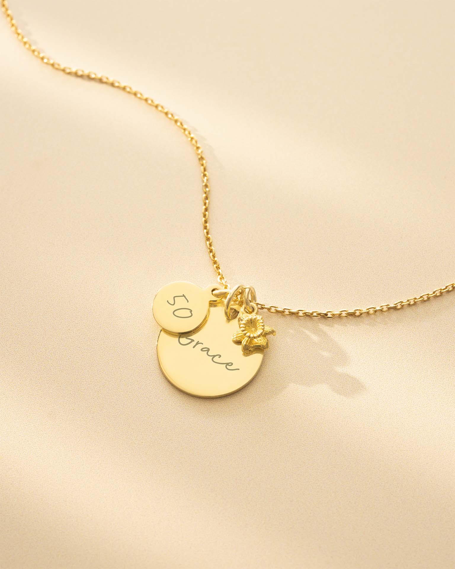 Gold Personalised Birthday Disc and Birth Flower Necklace