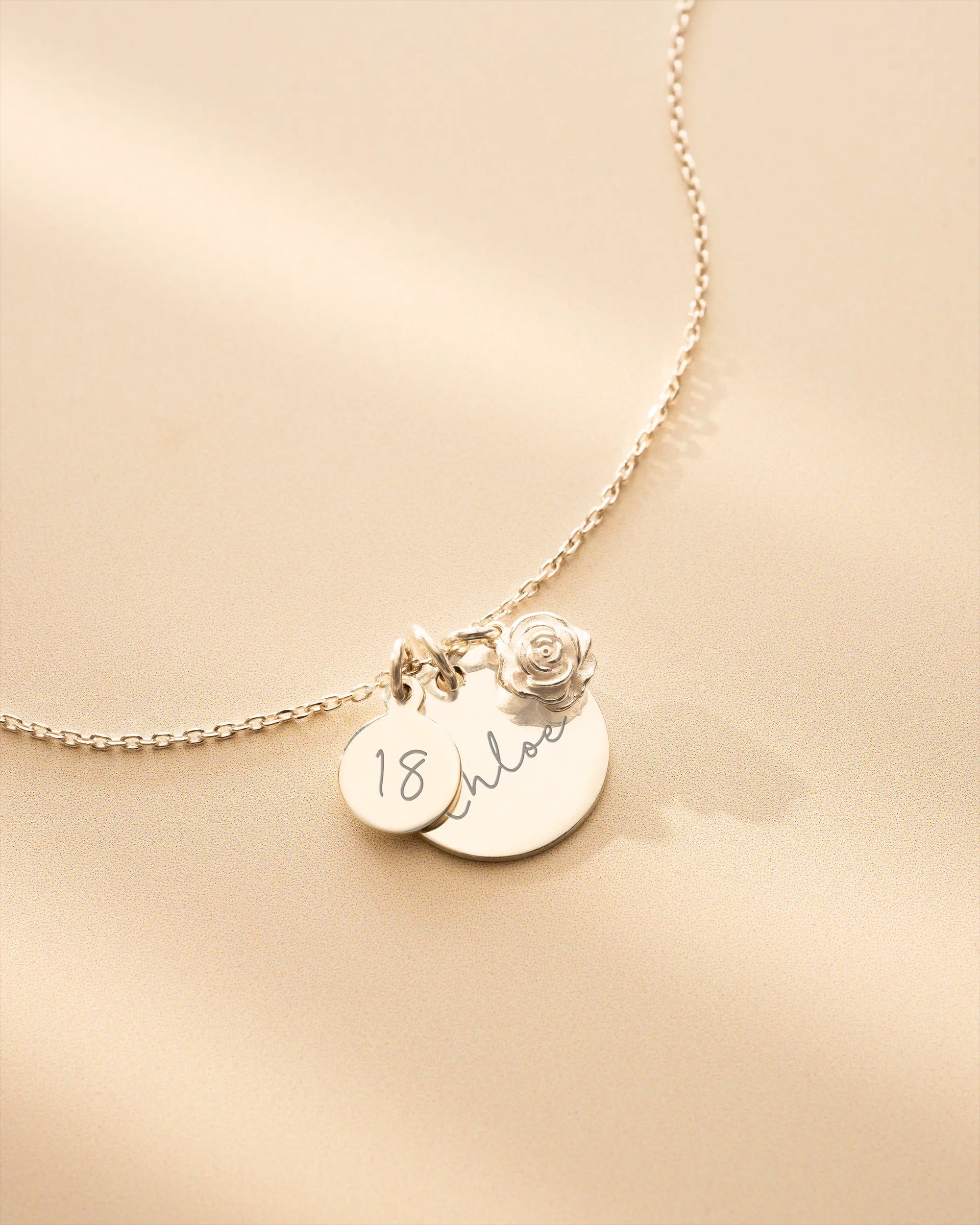 Silver Personalised Birthday Disc and Birth Flower Necklace