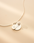 Silver Personalised Birthday Disc and Birth Flower Necklace