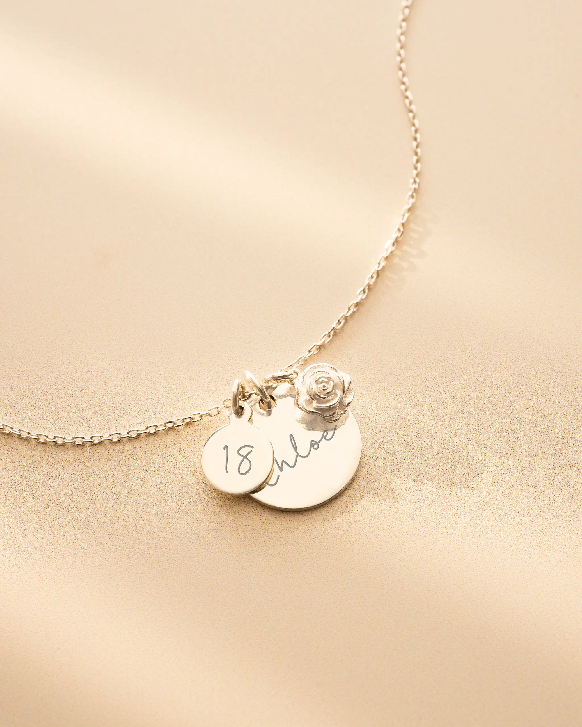 Silver Personalised Birthday Disc and Birth Flower Necklace