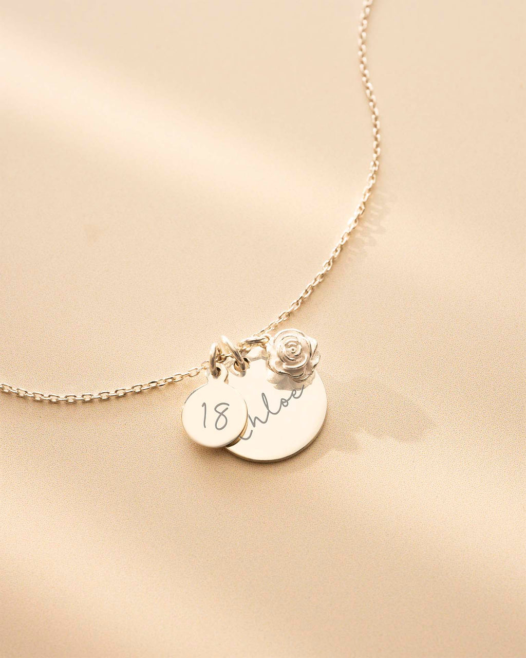 Silver Personalised Birthday Disc and Birth Flower Necklace