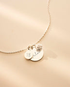 Silver Personalised Birthday Disc and Birth Flower Necklace