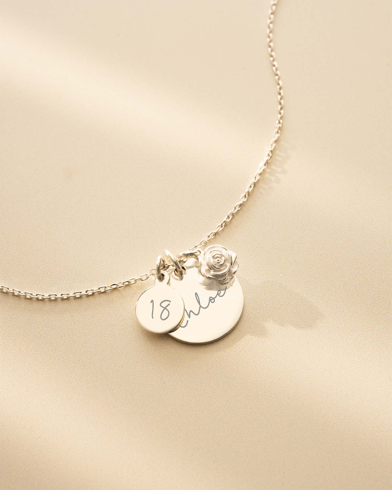 Silver Personalised Birthday Disc and Birth Flower Necklace