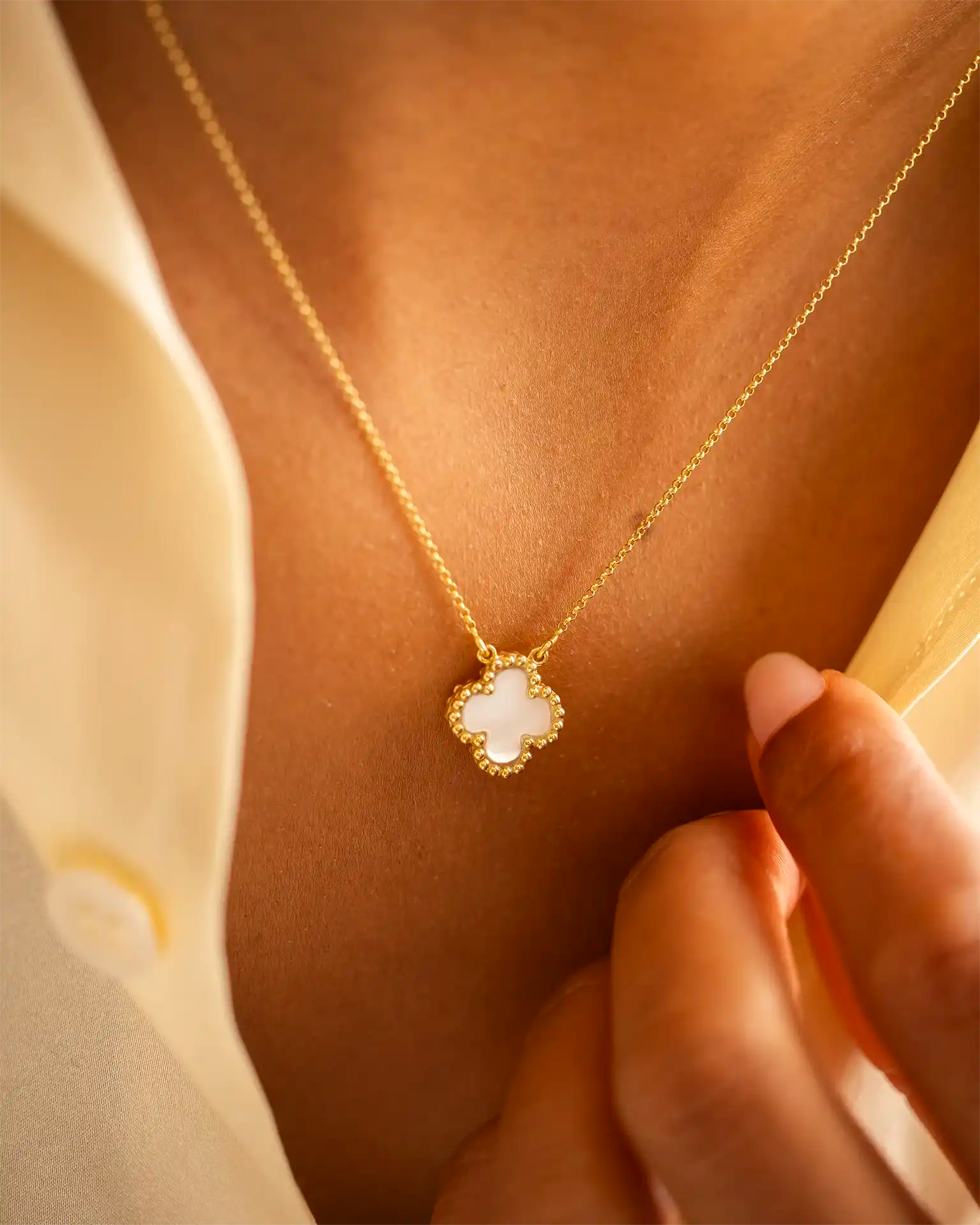 Gold Mother of Pearl Clover Necklace