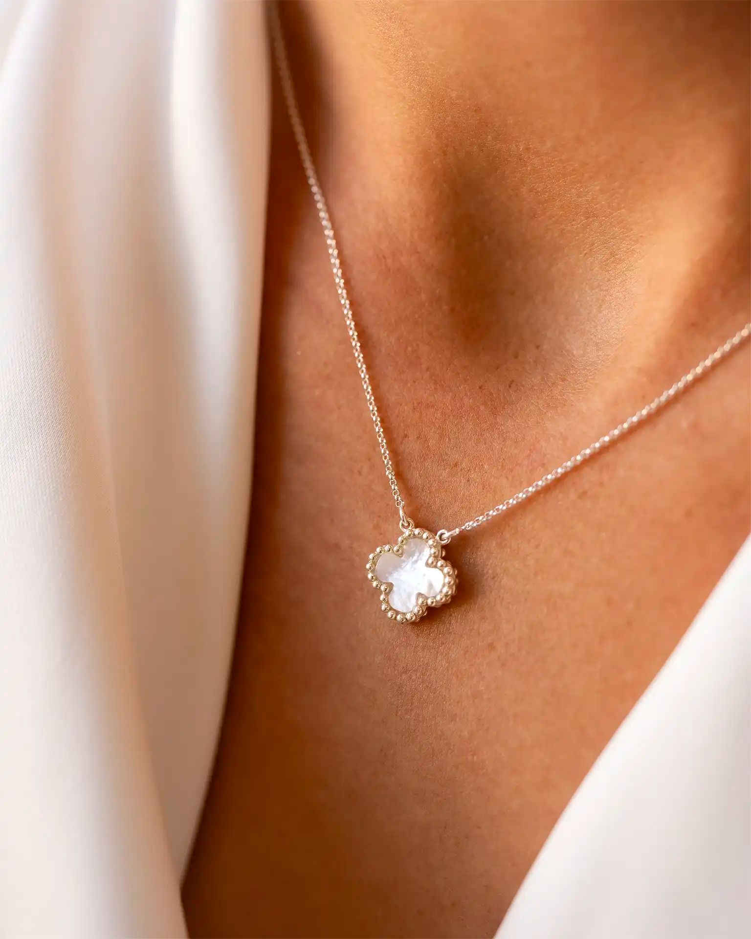 Silver Mother of Pearl Clover Necklace