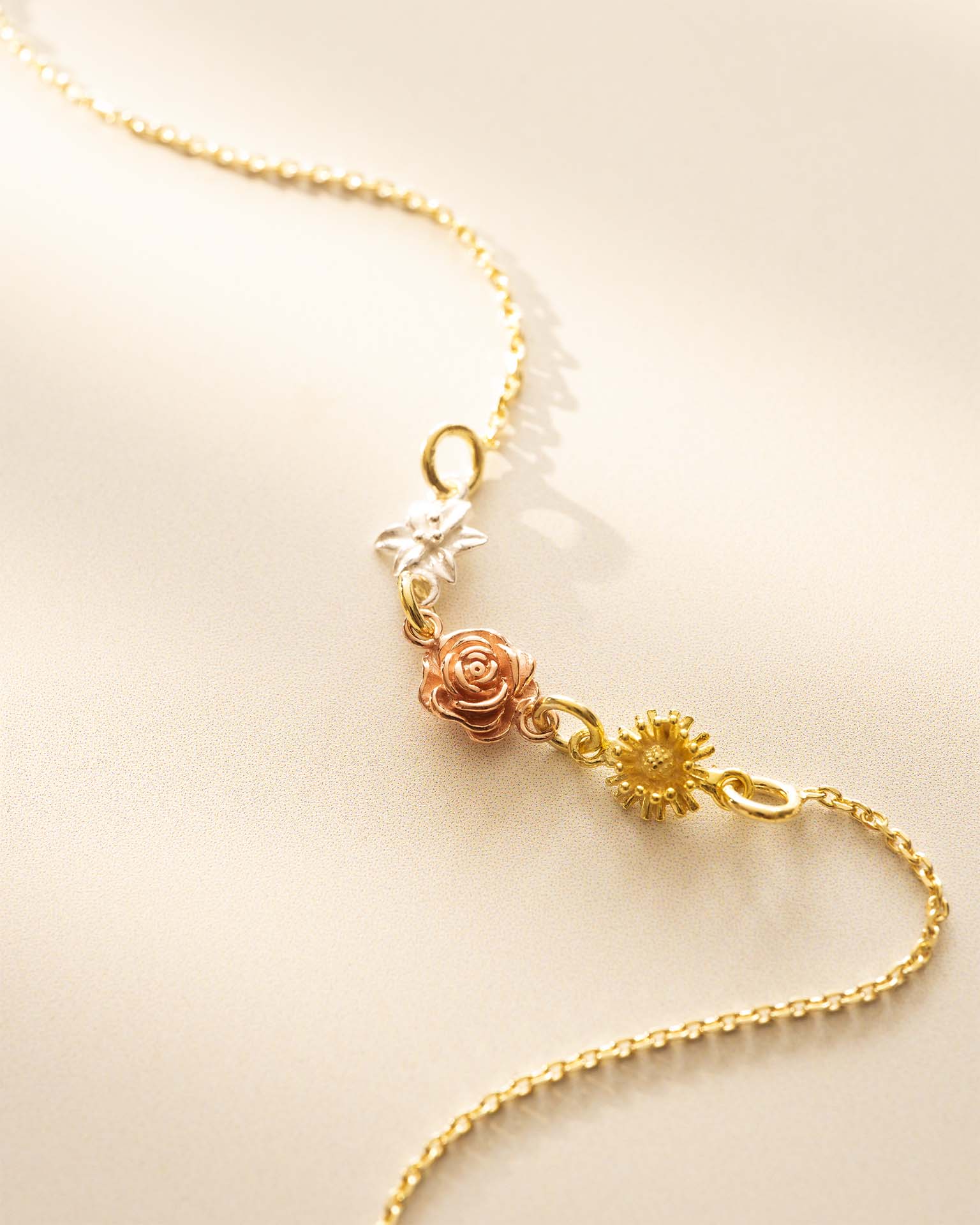 Gold Mixed Metal Family Birth Flower Necklace
