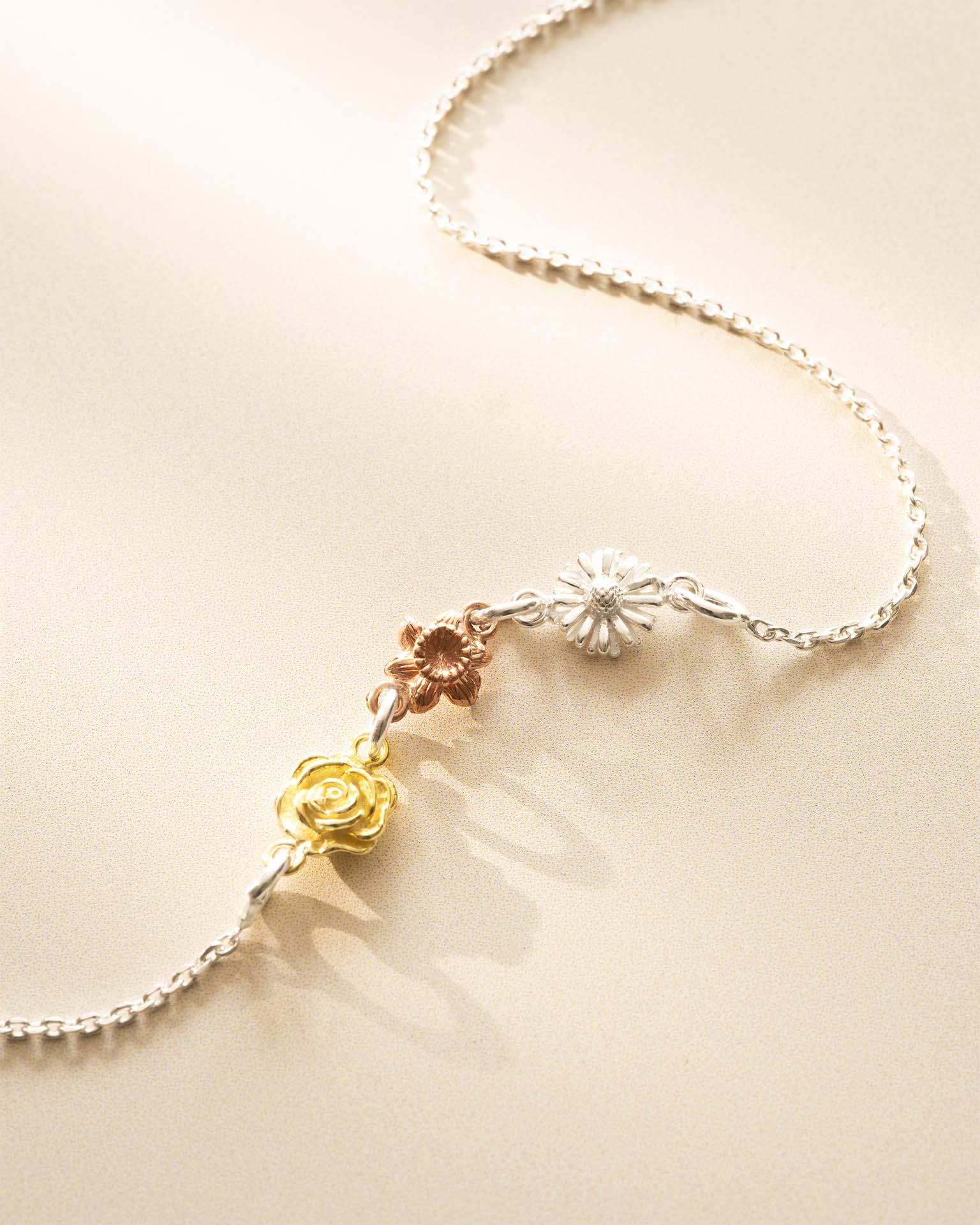 Silver Mixed Metal Family Birth Flower Necklace