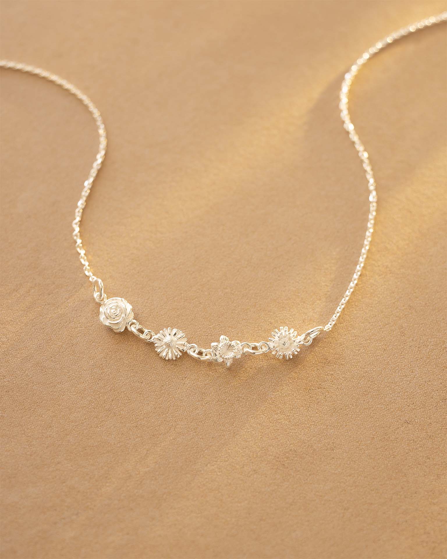 Silver Family Birth Flower Necklace