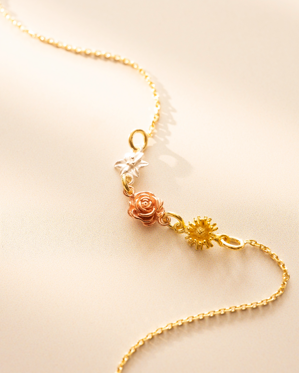 Gold Mixed Metal Family Birth Flower Necklace