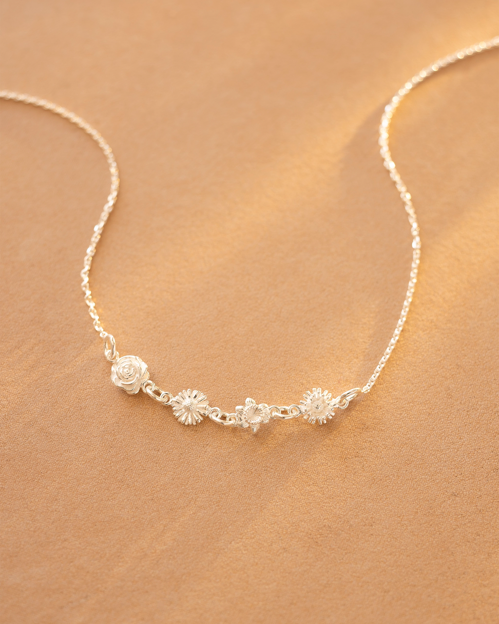 Silver Family Birth Flower Necklace
