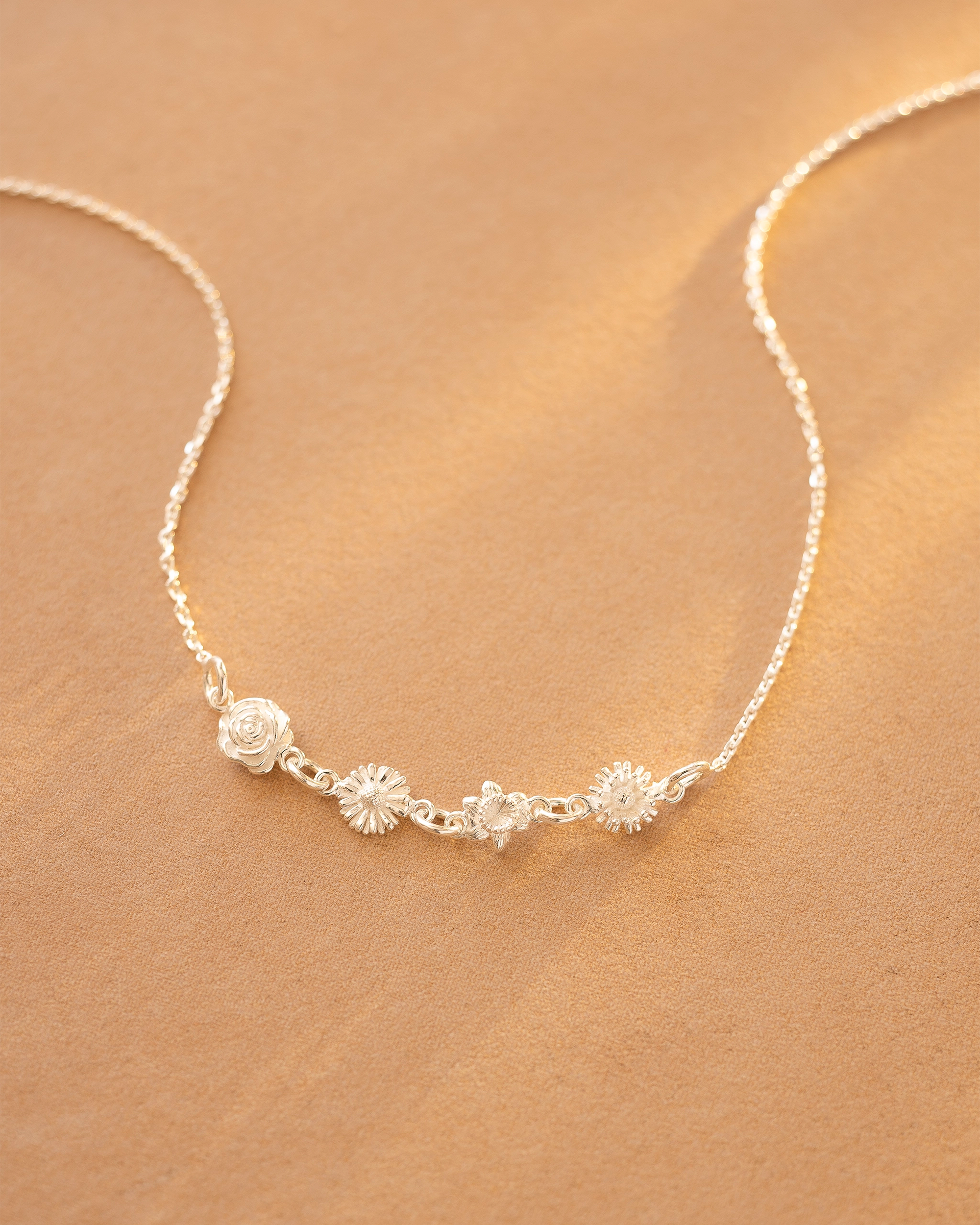 Silver Family Birth Flower Necklace