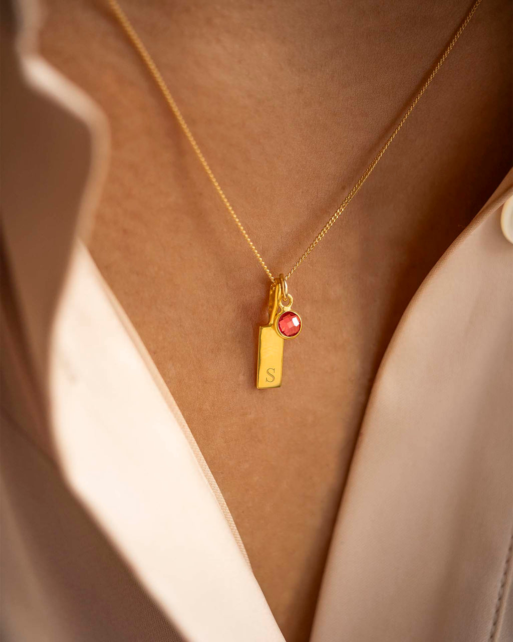 Gold Sia Bar and Birthstone Personalised Necklace
