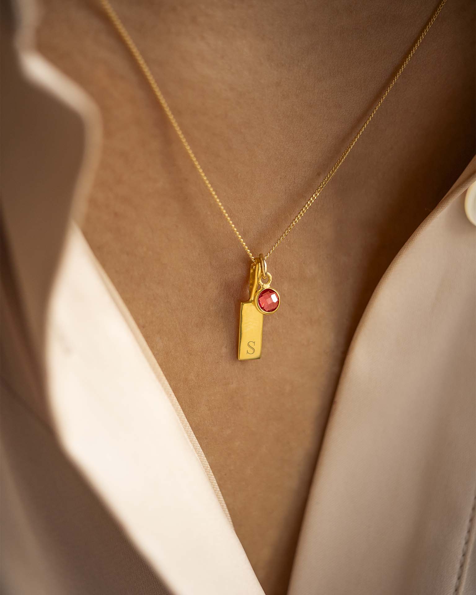 Gold Sia Bar and Birthstone Personalised Necklace