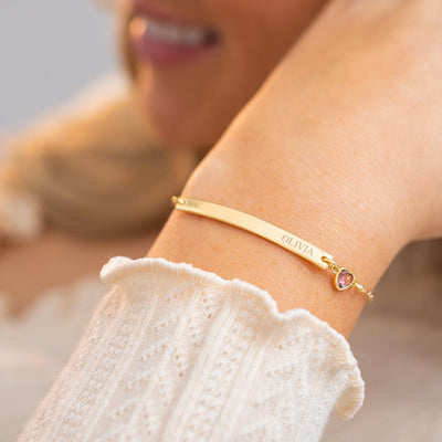 Heart Birthstone and Bar Personalised Bracelet