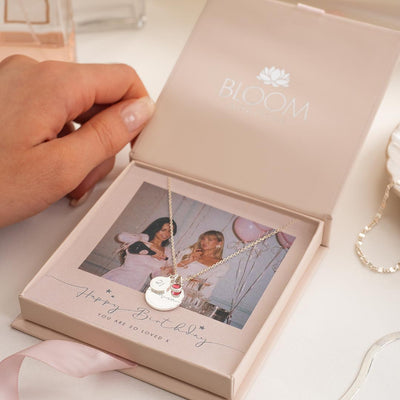 PERSONALISED ESME BIRTHDAY DISC AND BIRTHSTONE NAME NECKLACE PHOTO GIFT SET